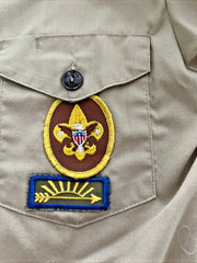VTG. SIZE 14 BOY SCOUTS of AMERICA SHIRT w/ COMMEMORATIVE PATCHES & WEBELO SCARF