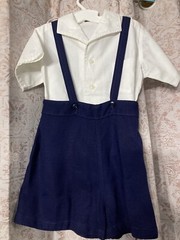 vintage boy’s uniform shorts suspenders & white button up shirt TWIGLINGS Size 3