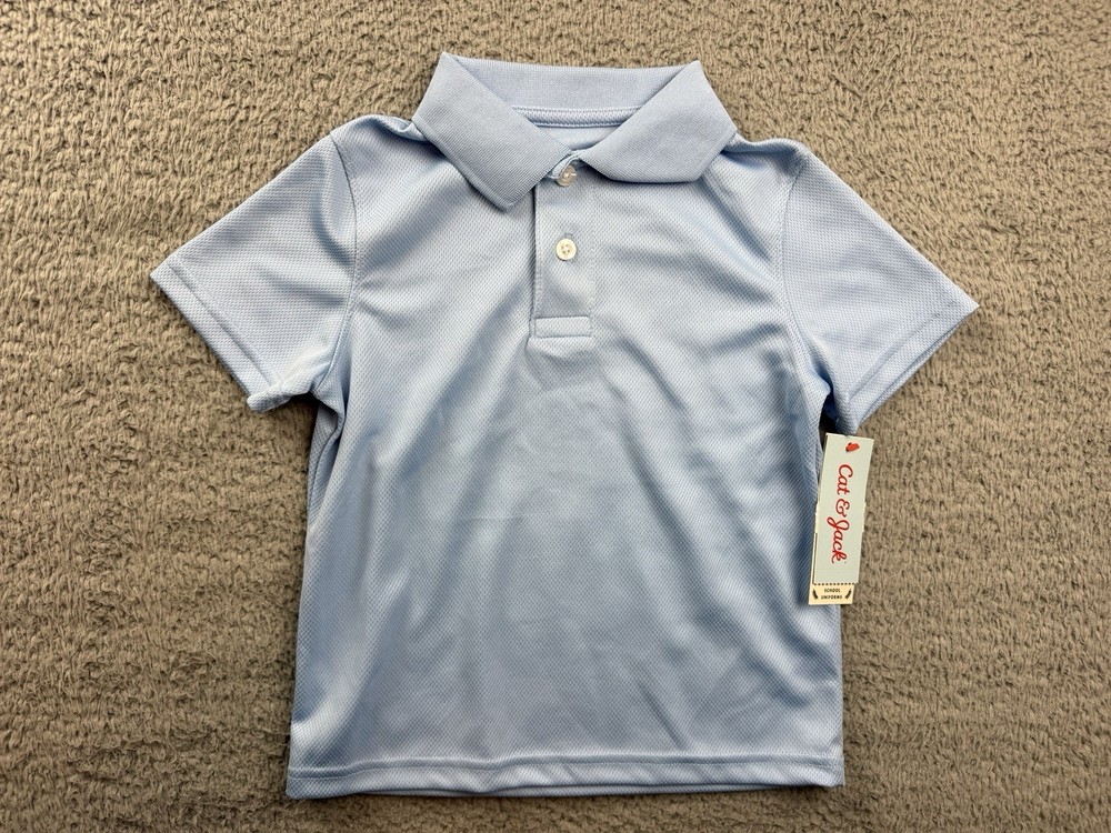 Cat & Jack Boys Youth XS 4/5 Blue Short Sleeve Performance School Uniform Polo