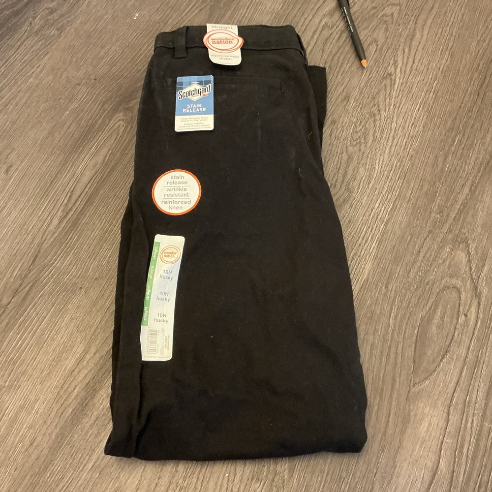 Wonder Nation Boys’ School Uniform Stretch Chino Pants, Size 10 Husky Adjustable