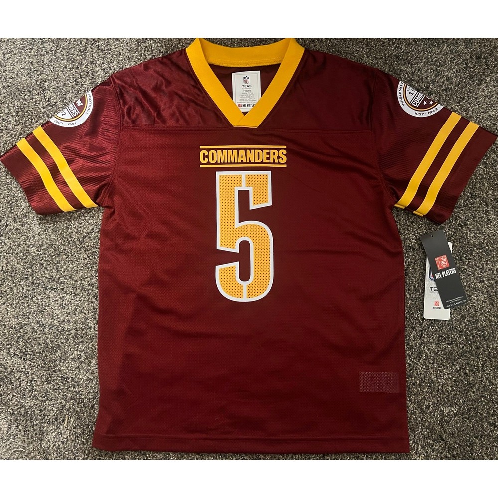 NFL Youth Large (12/14) Washington Commanders #5 Jayden Daniels Jersey