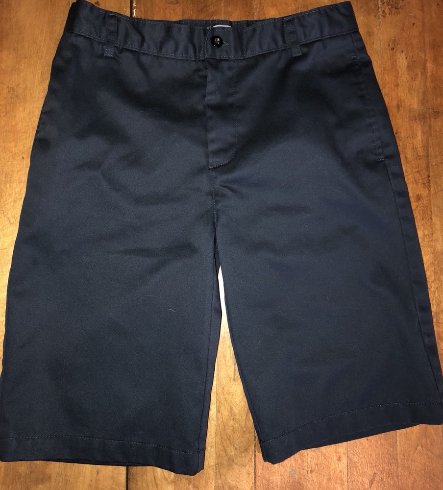 Lands End Navy Blue Flat Front School Uniform Shorts Size 18S Adjustable Waist