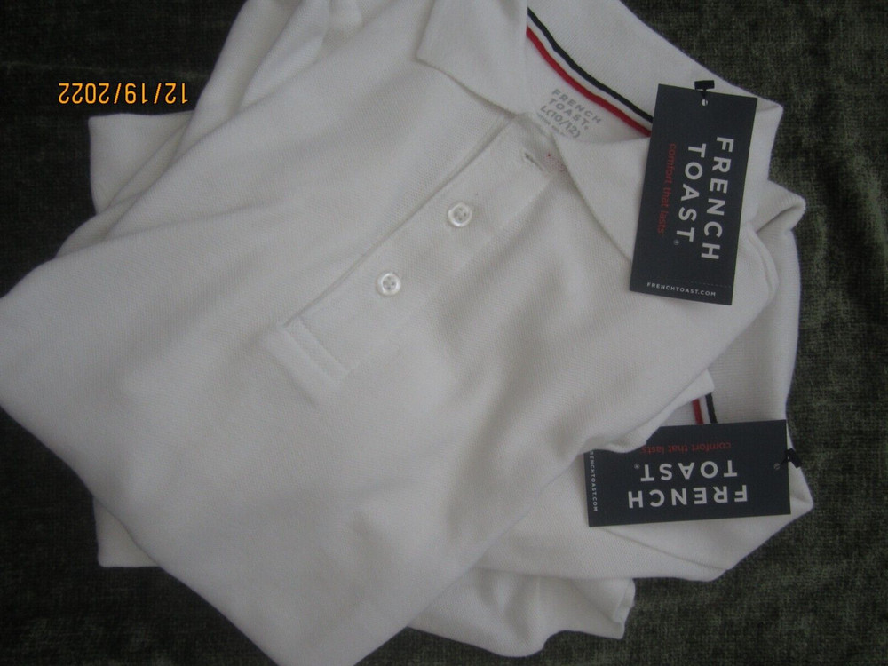 Boys French Toast Lof of 2 Uniform White Long Sleeved Polo Shirts Size L 10-12