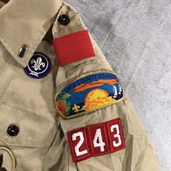 Vintage Boy Scouts Of America Shirt Youth Large Tan Uniform Patches USA 2000s