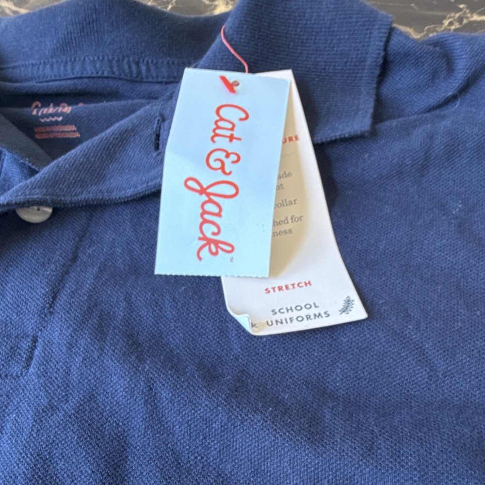 Cat & Jack Boys Blue Stretch Uniform Polo Shirt Short Sleeve L 12/14