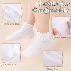 6 Pairs Girls Ruffle Socks Toddler Kids School Uniform Soft 8-10 Years White