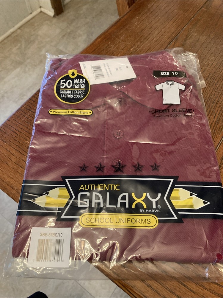 Authentic Galaxy School Uniform Polo Shirt Burgundy Size 10 By Harvic