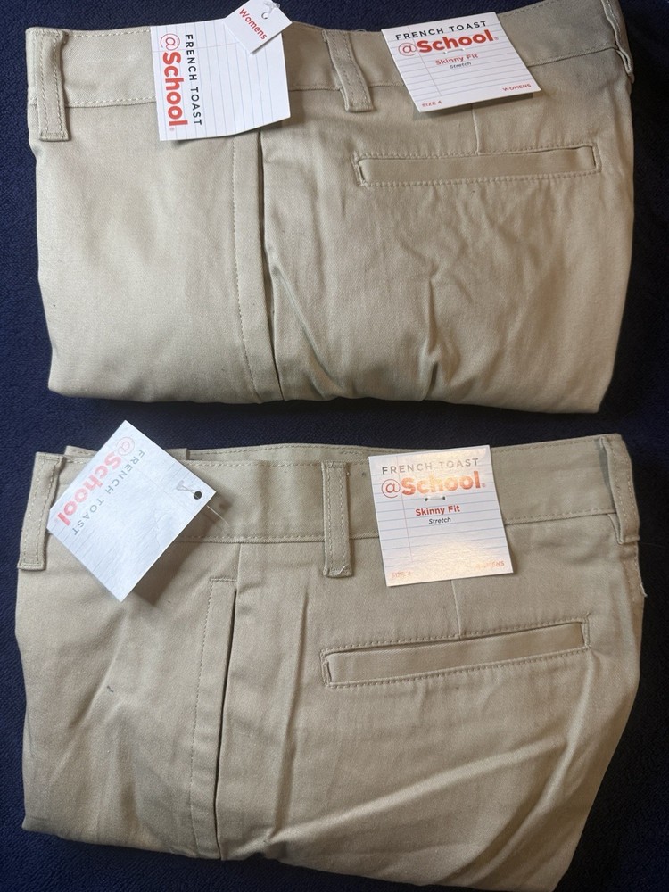 French Toast Skinny Fit Stretch Uniform Pants Khaki Boys Size 4 2 Piece