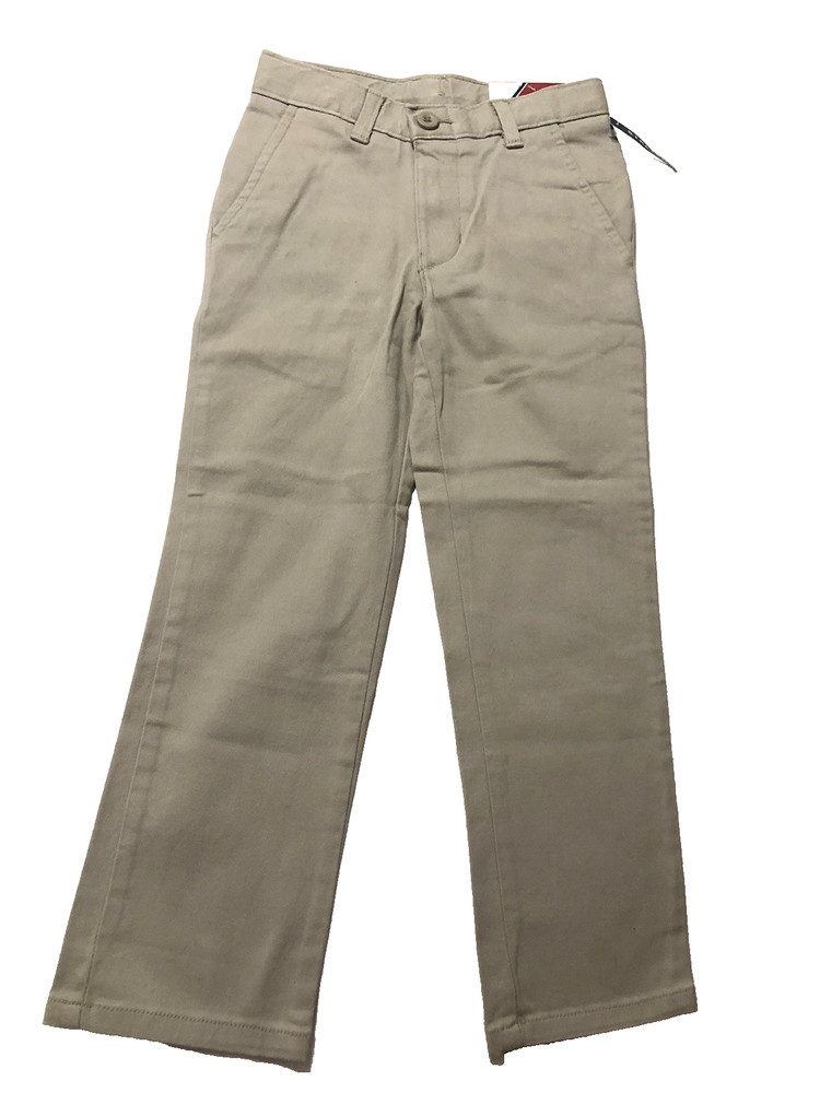 Izod Boy’s Flat Front Stretch Khaki Chino Pants Slim Size 5 Adjustable waist