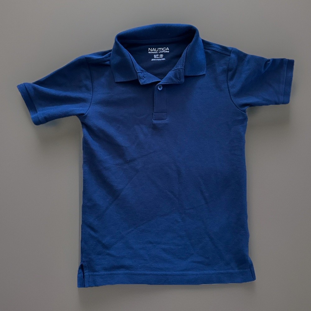 Nautica Boys School Uniform Piqué Navy Blue Polo Shirt Short Sleeve Size 8