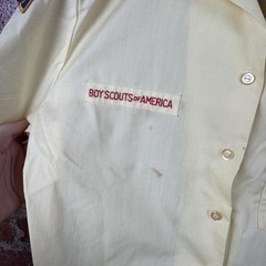 Vintage Boy Scouts Of America Uniform Shirt Boys 14 Yellow Patches USA 70s