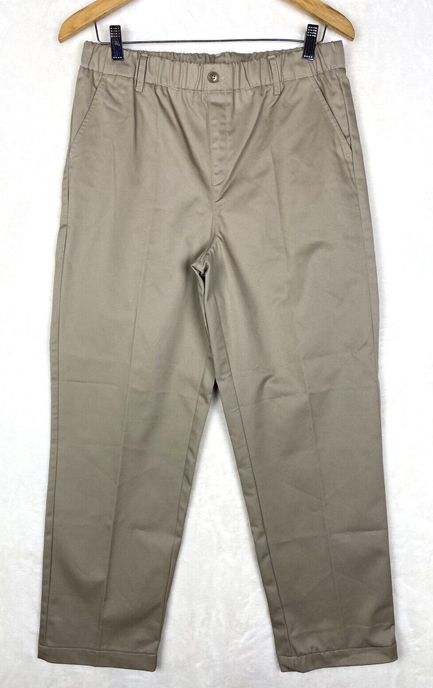 Lands End Uniform Pants Boy Plus 20 Pull On Khaki Pleated School wear Oeko-Tex