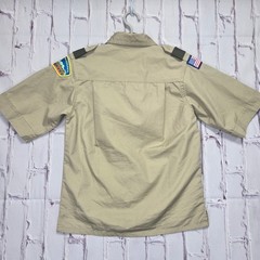 Boy Scouts of America Youth Medium Tan Short Sleeve Uniform Shirt patches BSA