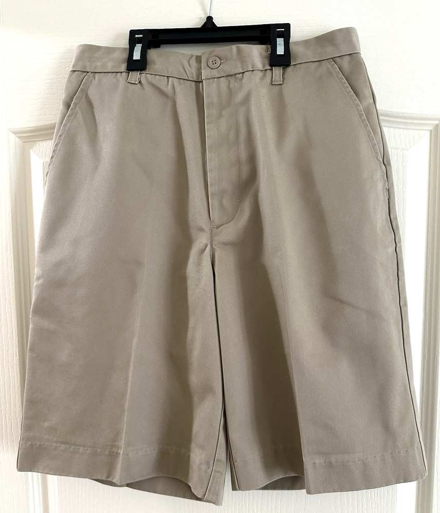 Men’s Boys Work / School Uniform Shorts Size 29 Khaki Tan 10″ inseam Flat front