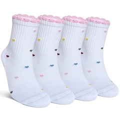 Ruffle Ankle Crew Socks School Uniform 8-11 Years 4 Pairs White With Hearts