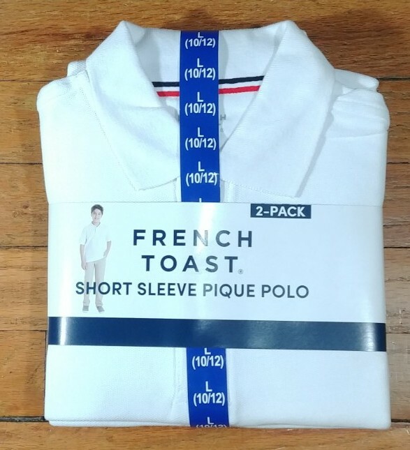 French Toast Short Sleeve Pique Polo White sz. L youth (10/12) NWT 2-pack