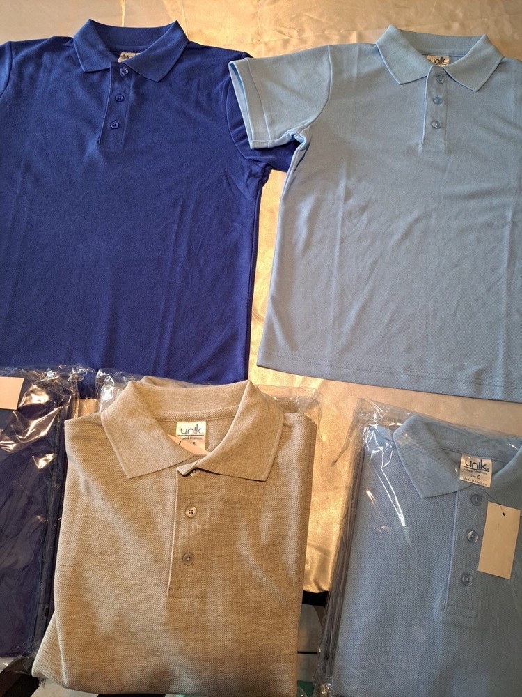 3pack School Uniform Button Down Polo Royal/Light Blue and Grey Sizes:6 & 8 NEW