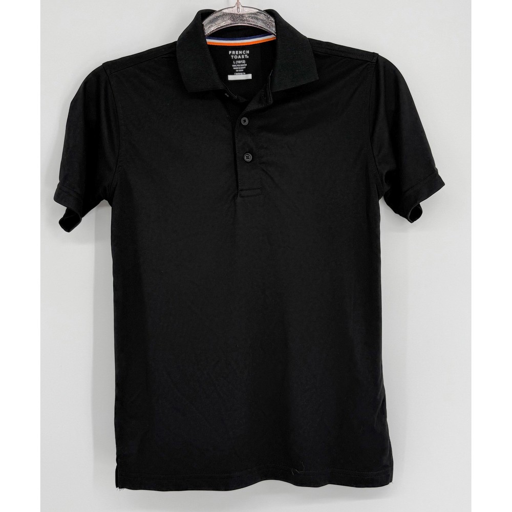 French Toast Boys Black Sport Polo Shirt Moisture Wicking Sz L 10/12NEW