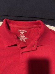 Boys Size 7/7X School Uniform Polo Shirts Short Sleeve, 4 Shirts, Navy & Red