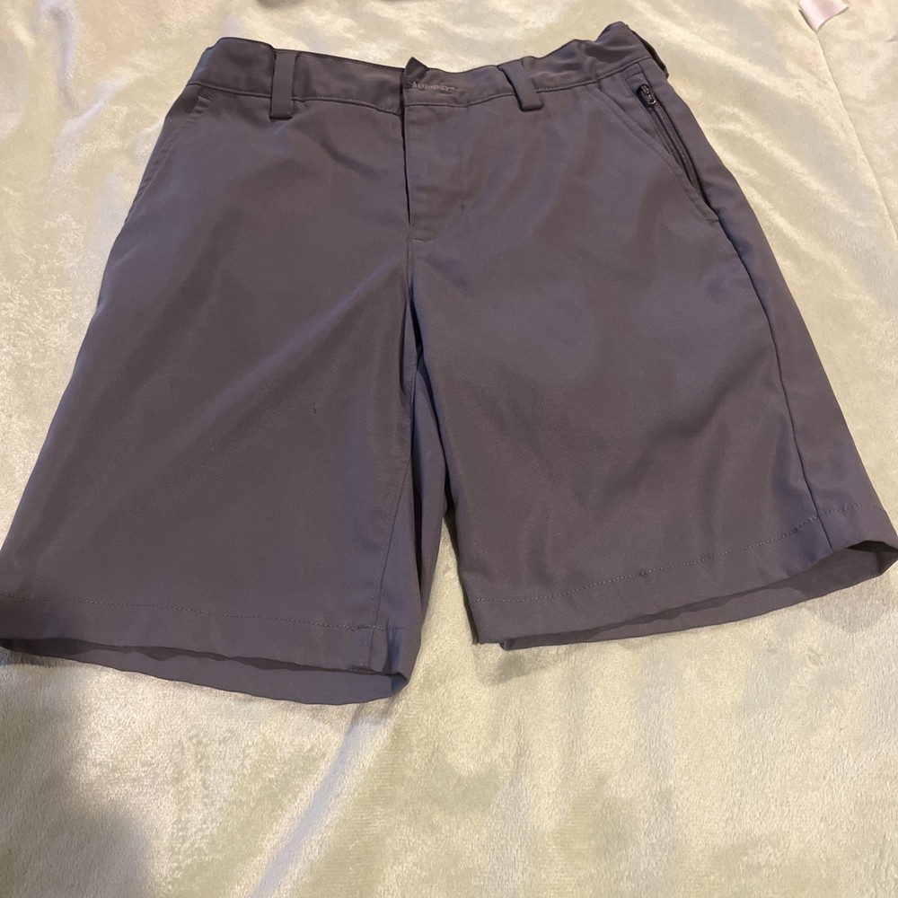 Lands End School Uniform Flat Front Zip Pocket Gray Adj Waist Shorts Boys 8