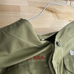 Boy Scouts of America Uniform Shirt Long Youth Large Green Collarless VTG Damage
