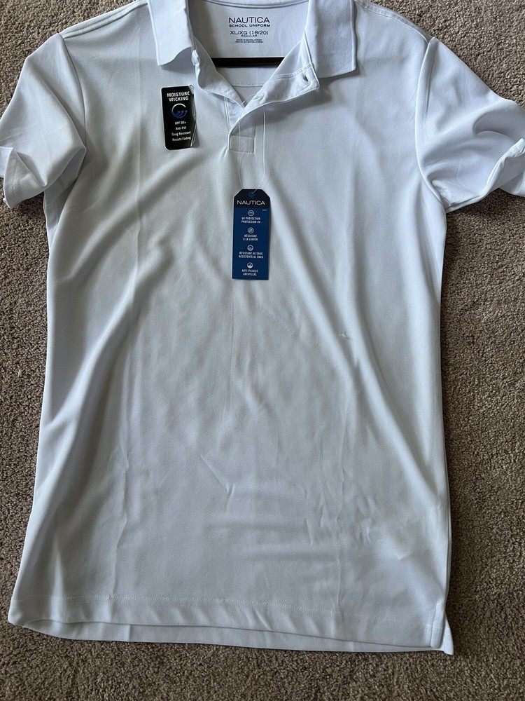 Boys Nautica School Uniform. Moisture Wicking. White XL/18-20