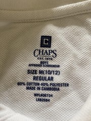 Chaps Polo Shirt Boys Medium 10/12 White School Uniform Regular Short Sleeve Top