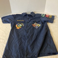 Vintage Boy Scouts of America Uniform Youth Shirt (L) Blue Sewn Patches