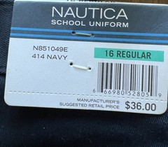 Nautica School Uniform Pants Boys 16 Regular Blue Stretch Waist Double Knee NWT