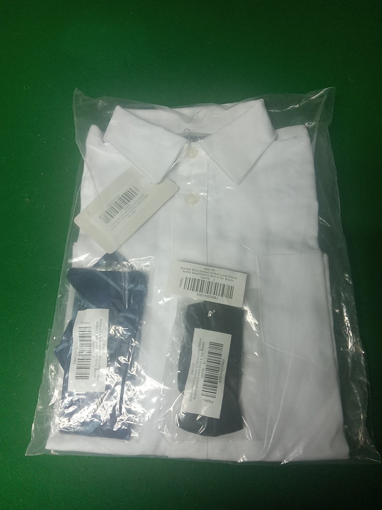 SCHOOL UNIFORM Boys White Long Slv ButtonUp Dress Shirt Sz 5 W Bow Tie + Striped