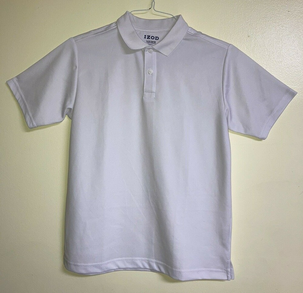 Boys Polo Shirt Size Large 14/16 Husky White Short Sleeve Izod School Uniform
