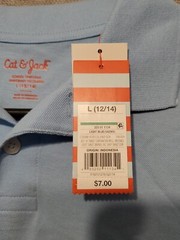 Cat & Jack Boys School Uniform Polo Shirt Light Blue Large 12/14 New With Tags
