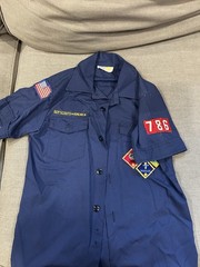VTG BOY SCOUTS OF AMERICA Button Up Shirt Patches Size Youth 12 Navy Blue