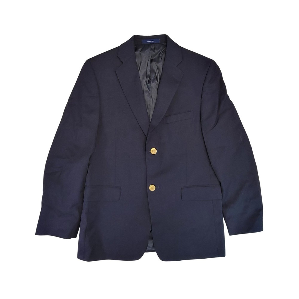 Lord Taylor Boys Navy Wool Blend Blazer Gold Buttons School Uniform Size 16R