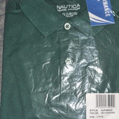 Nautica Boys Hunter Green Polo Shirt Uniform L (14/16) Knit Stretch Short Sleeve