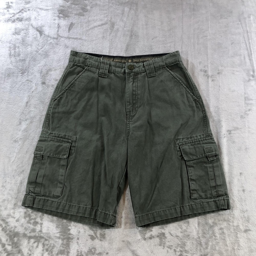 vtg Boy Scouts of America Cargo Shorts Youth 18 Green Uniform Canvas Hiking BSA