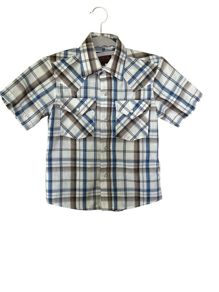 BOYS PLAINS WESTERN WEAR WRINKLE RESISTANT PEARL BUTTON UP SMALL SHORT SLEEVE