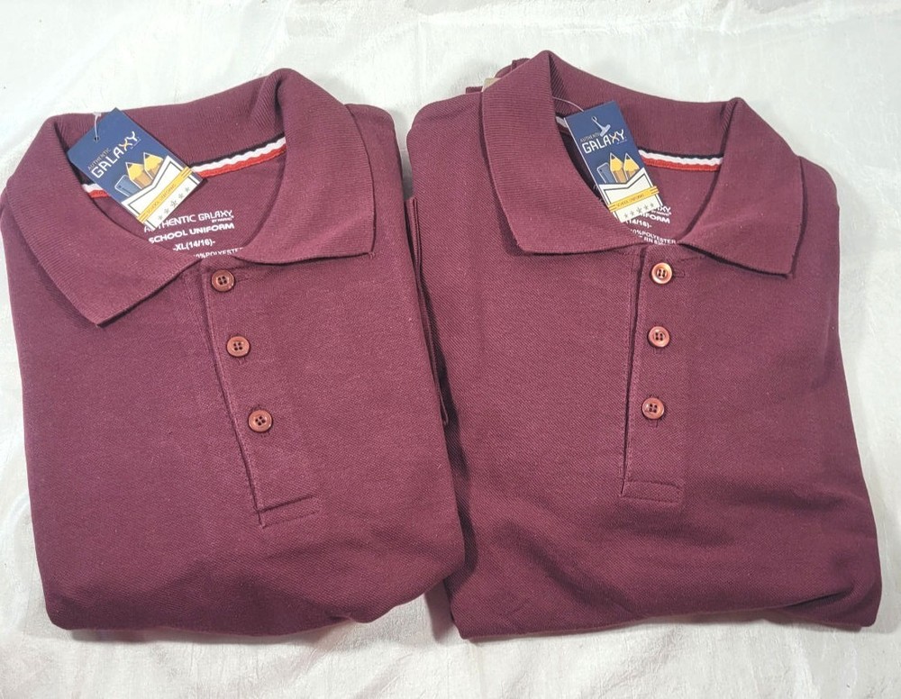 2 Galaxy Boy’s School Uniform Short Sleeve Polos – Burgundy – Sz XL 14/16