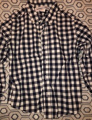 Boy’s Navy Blue & White Plaid Button Down Shirt From Old Navy, Size XS