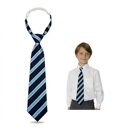 Blue Striped Tie, Adjustable Navy Clip On Tie For Men Boys Kids, Pre-Tied