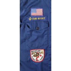 Vintage Cub Scout Youth Uniform Shirt Blue Long Sleeve No Collar w/Insignia