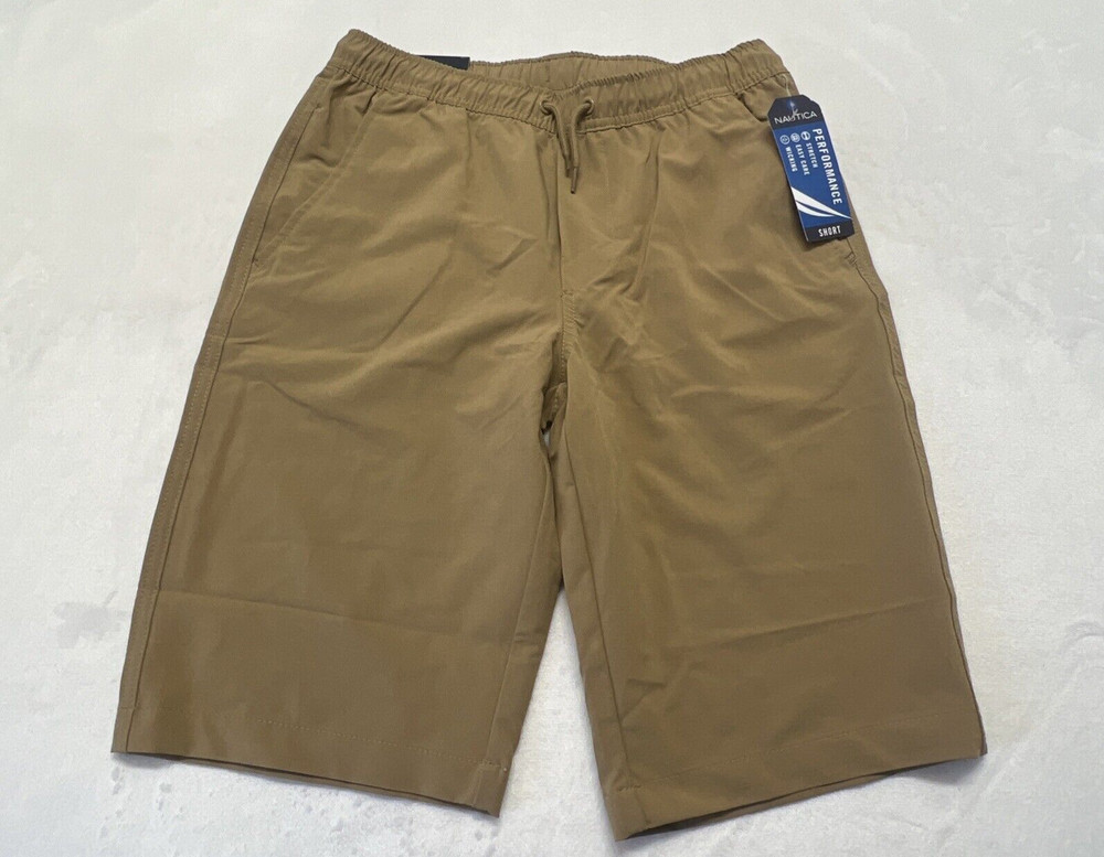 NWT Nautica Boys 14 R School Uniform Performance Tan Khaki Short Elastic Waist