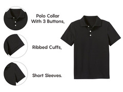 Boy’s School Uniform Short Sleeve Black Polo Shirt TAGLESS (Sizes, 4-14) NWT