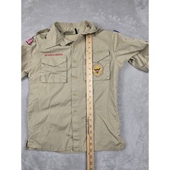 Boy Scouts of America Shirt Kids Youth M Tan Poly Cotton Patches Gorpcore