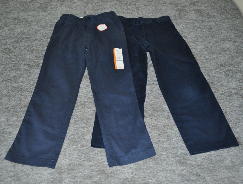 Boys Navy Blue School Uniform Pants Size 6-7/ 7s Lot Of 2 Adjustable Waist