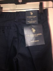 U.S POLO ASSN. School Uniform Flat Front Pants Boys 4 NAVY ADJUSTABLE WAIST NWT