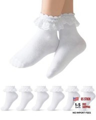 Funjoon Girls White Ruffle Socks Toddler Girls Lace 8-10 Years 6 Pack White