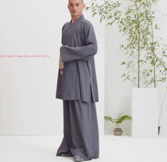 Buddhist Shaolin Monk Robe Full Set/Cotton Thin Kung Fu Suit Meditation Uniforms
