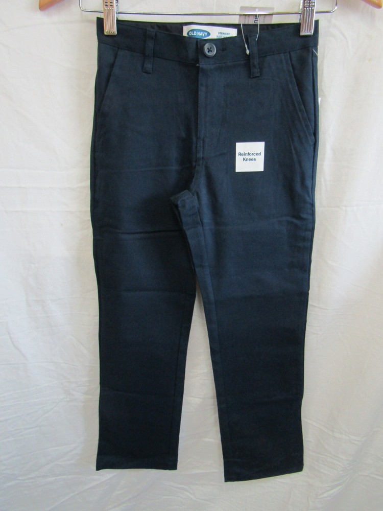 NWT OLD NAVY BOYS BLACK PLAIN FRONT BUILT-IN FLEX WOVEN PANTS SIZE 8 SLIM