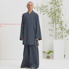 Buddhist Shaolin Monk Robe Full Set/Cotton Thin Kung Fu Suit Meditation Uniforms